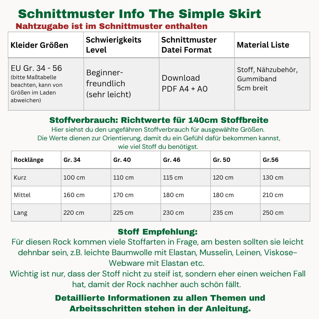 "The simple Skirt" Schnittmuster DEUTSCH