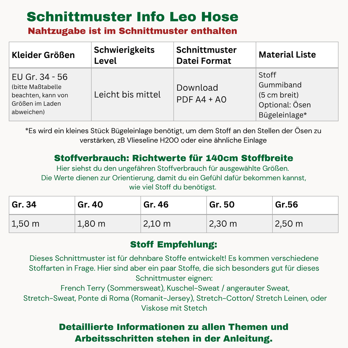 Leo Hose Schnittmuster Deutsch