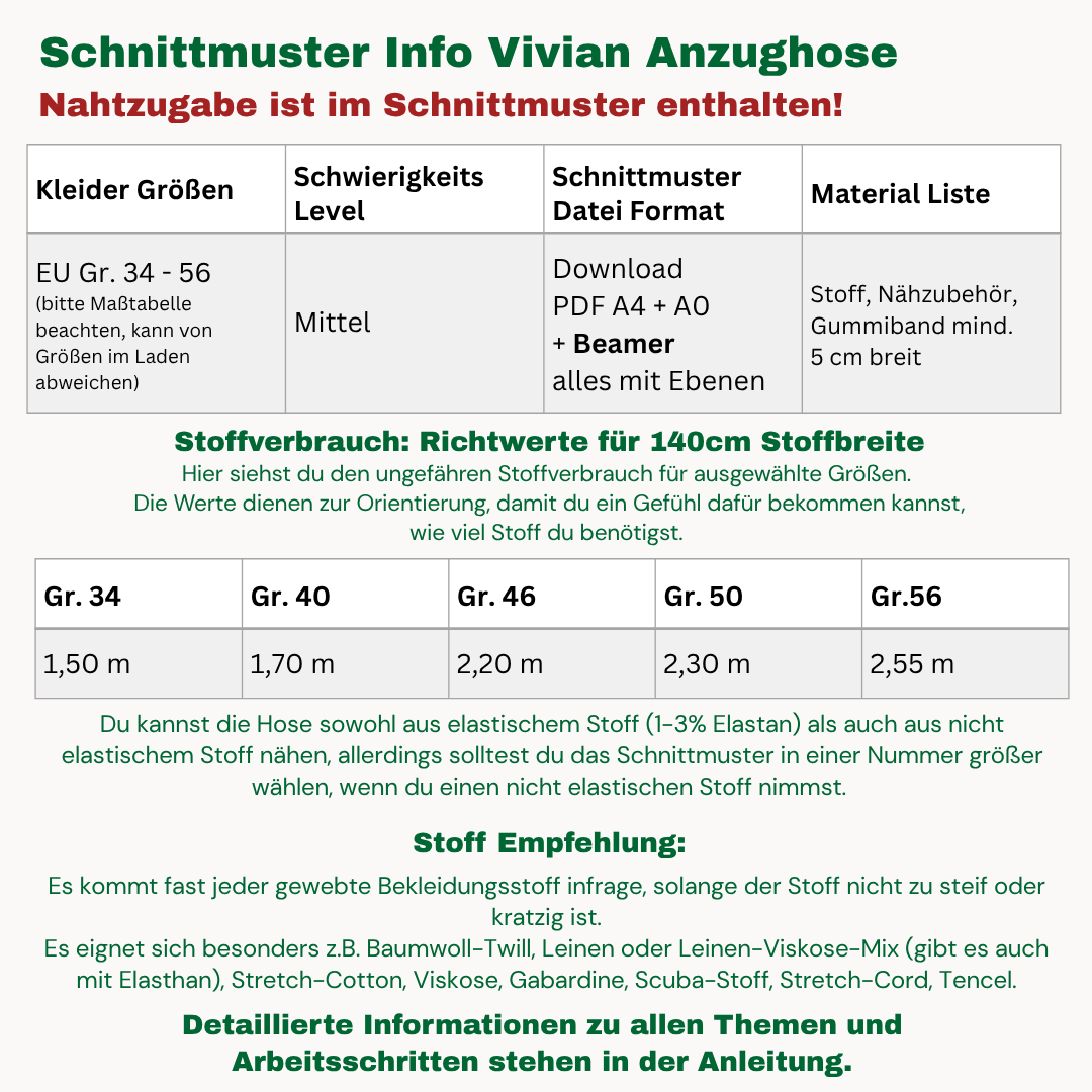 Vivian Anzugshose Schnittmuster DEUTSCH