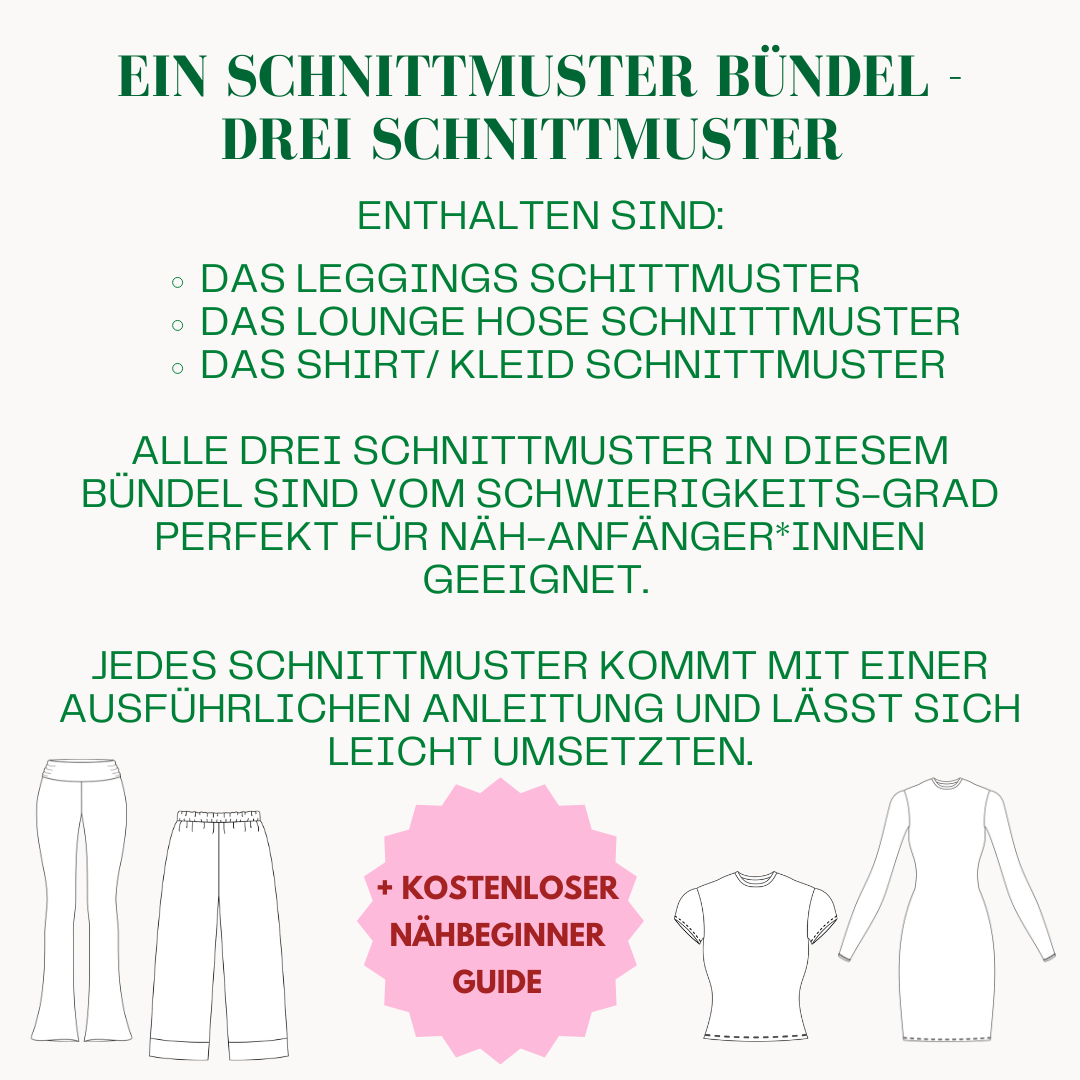 Näh-Beginner Schnittmuster Bündel DEUTSCH