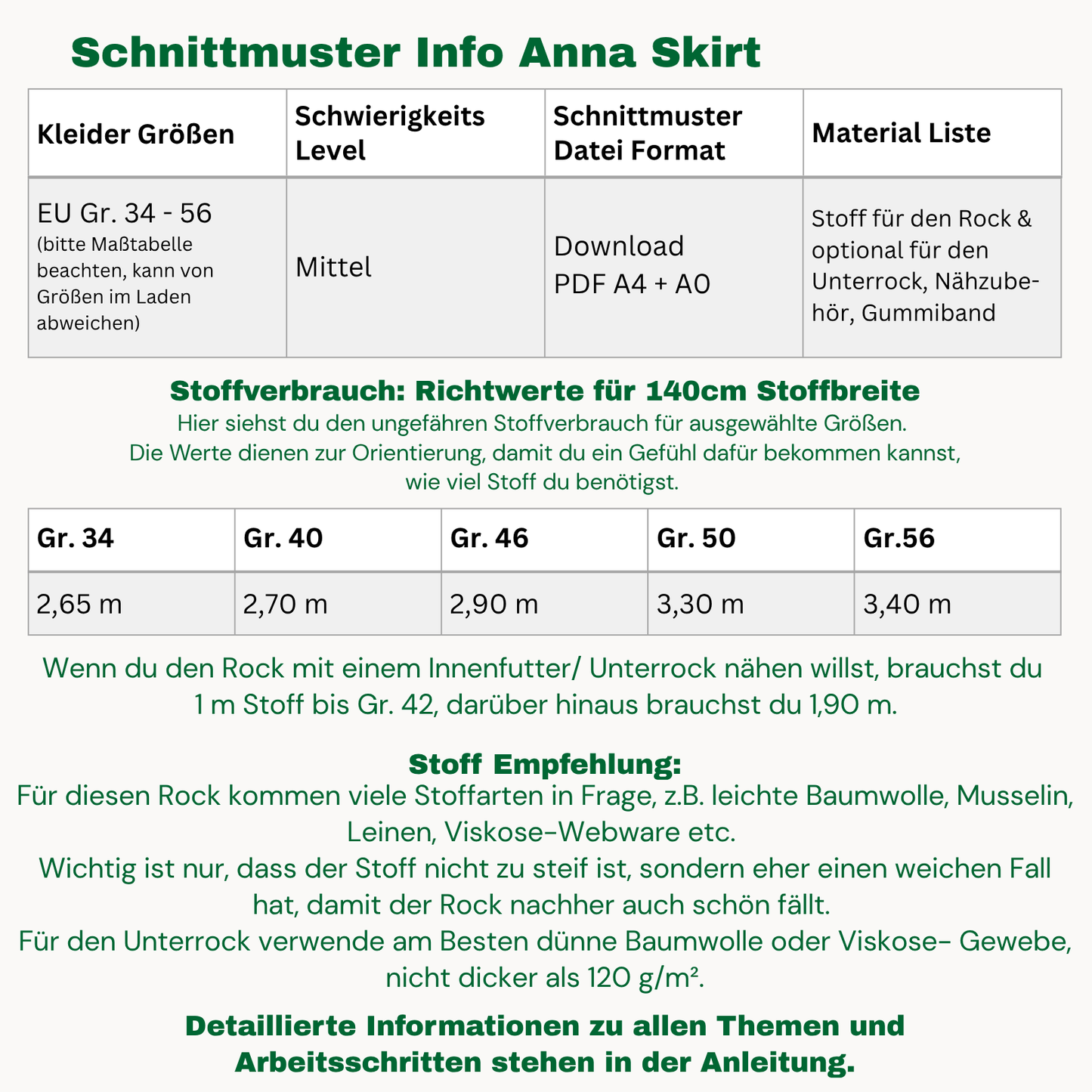 Anna Maxirock Schnittmuster DEUTSCH