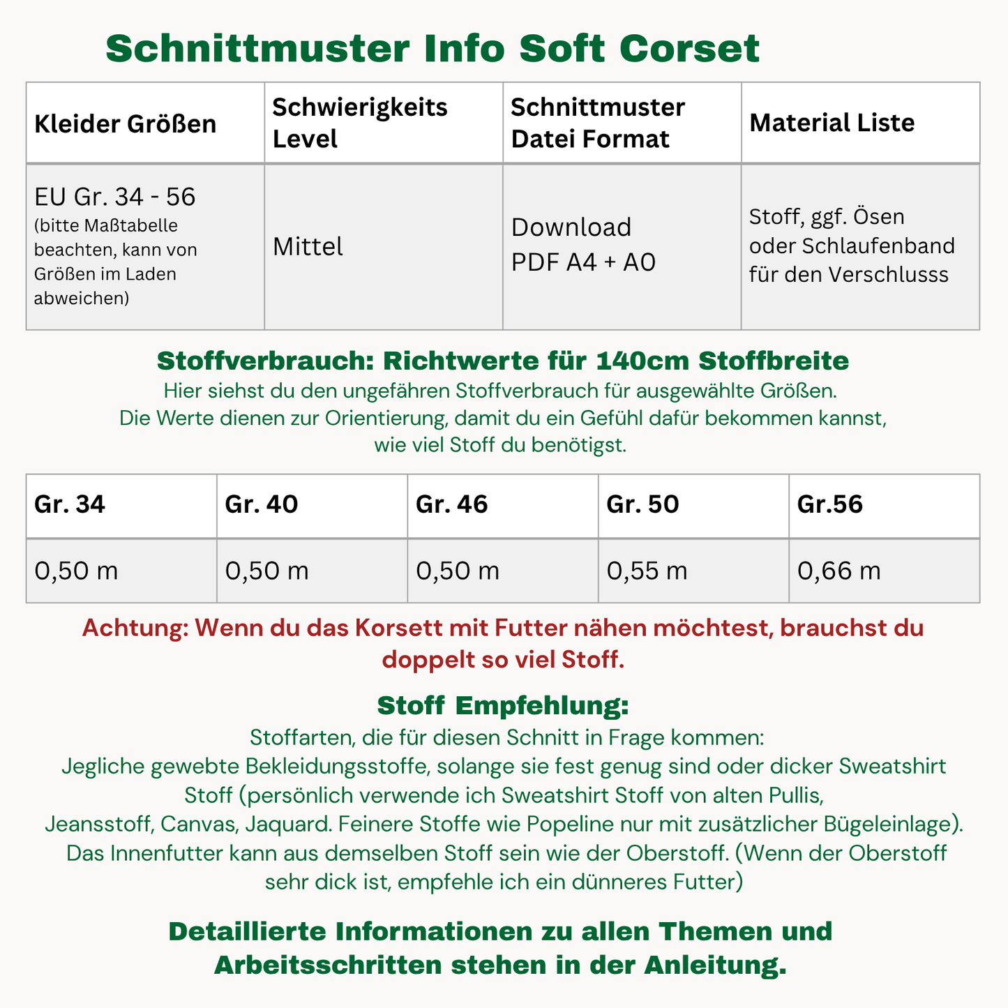 Soft-Korsett / Corsage Schnittmuster DEUTSCH