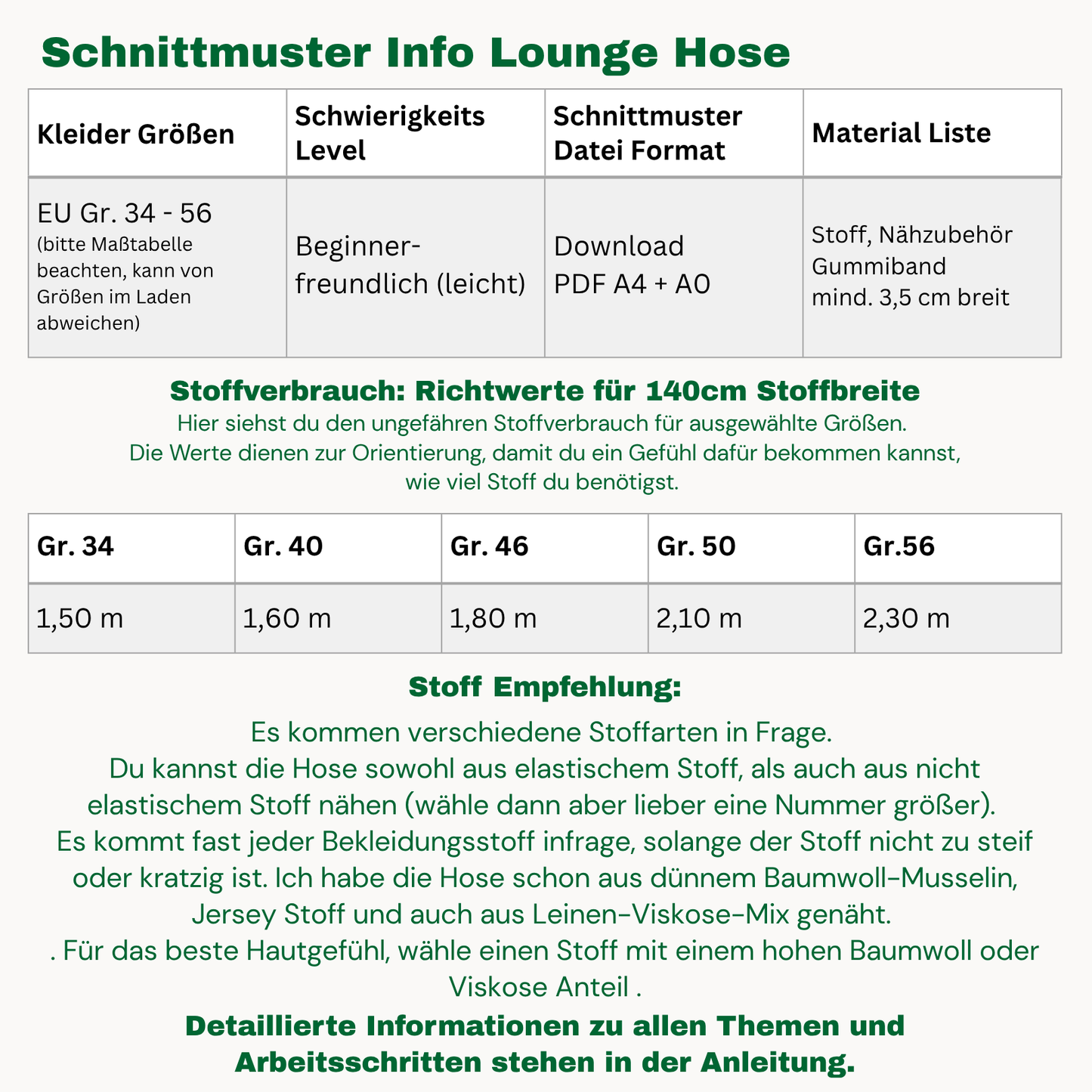 Lounge Hose Schnittmuster DEUTSCH