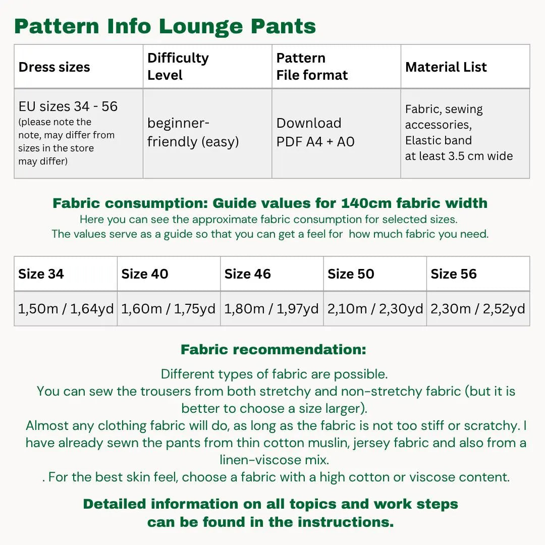 Lounge pants sewingpattern ENGLISH