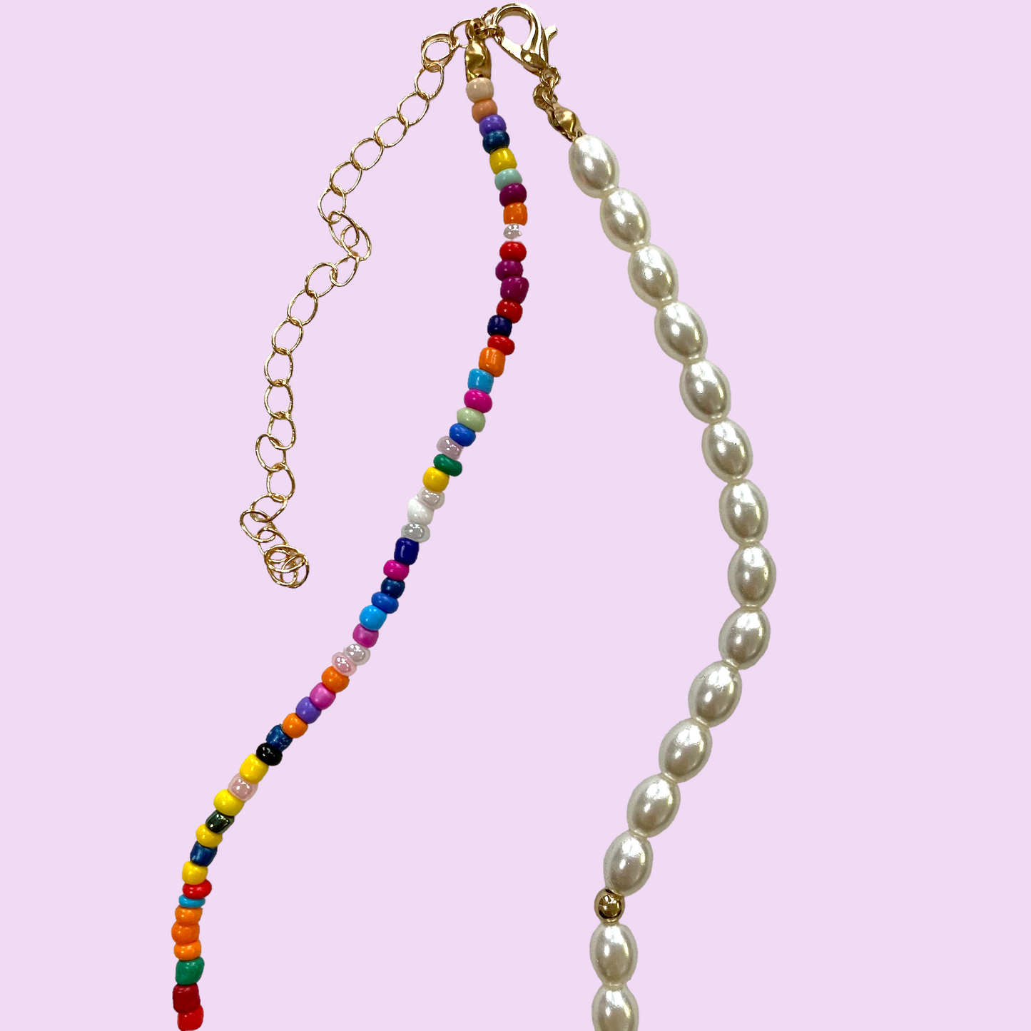 Reworked colorful beads and pearls necklace