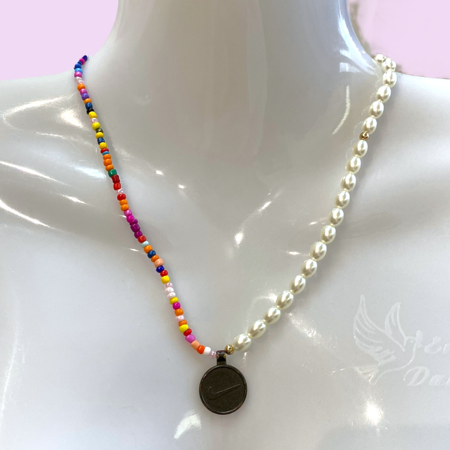Reworked colorful beads and pearls necklace