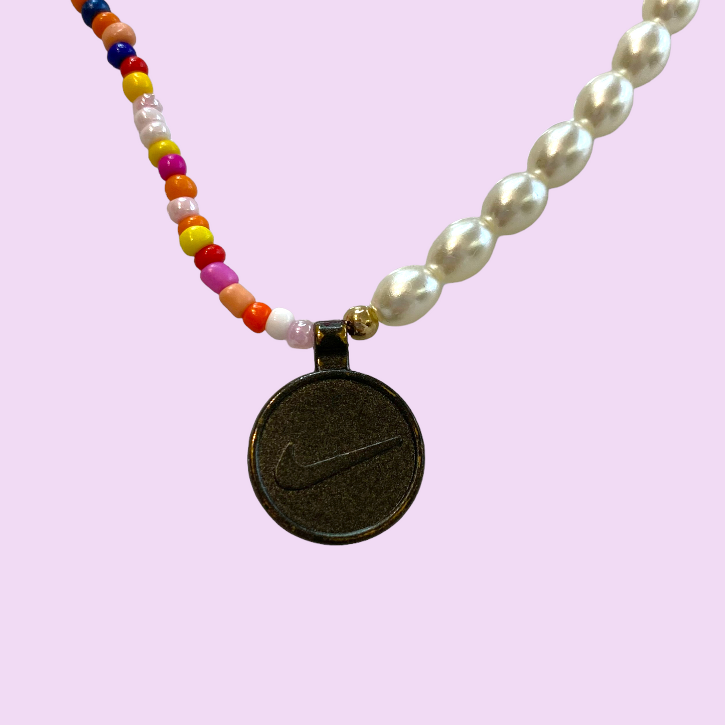 Reworked colorful beads and pearls necklace