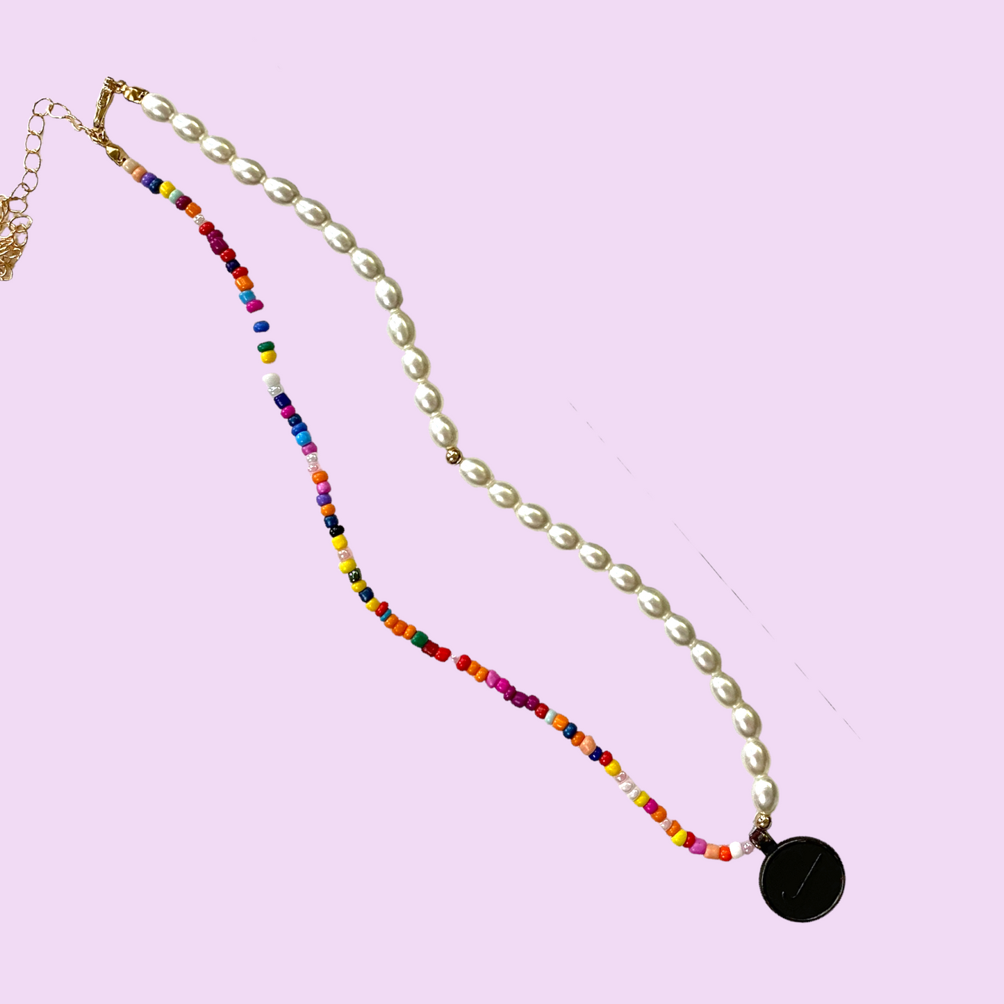 Reworked colorful beads and pearls necklace