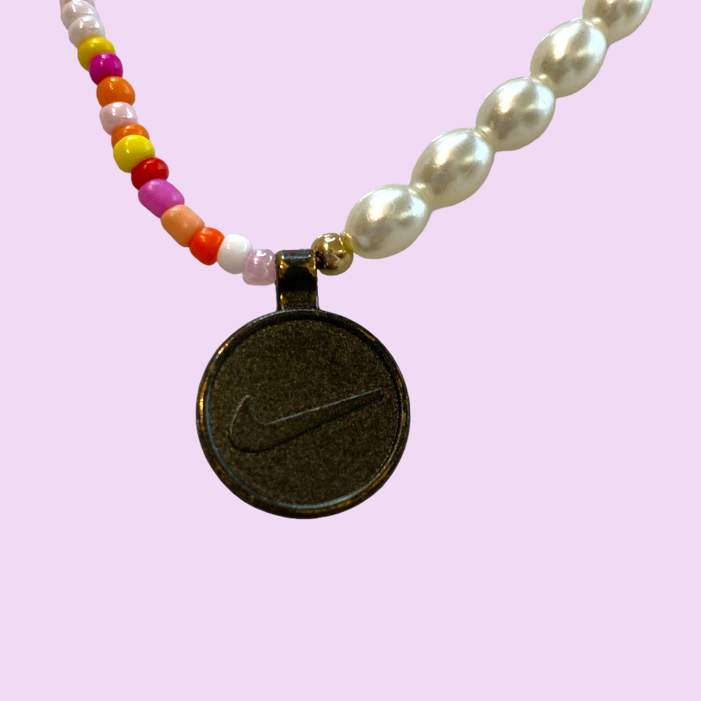 Reworked colorful beads and pearls necklace
