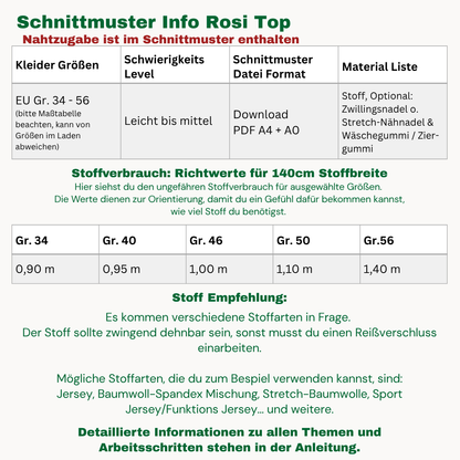 Rosi Top Schnittmuster DEUTSCH