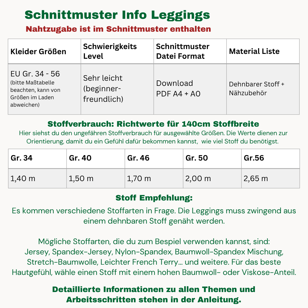 Leggings Schnittmuster DEUTSCH