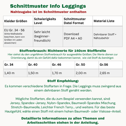 Leggings Schnittmuster DEUTSCH