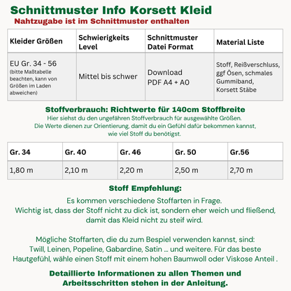Korsett Kleid Schnittmuster DEUTSCH
