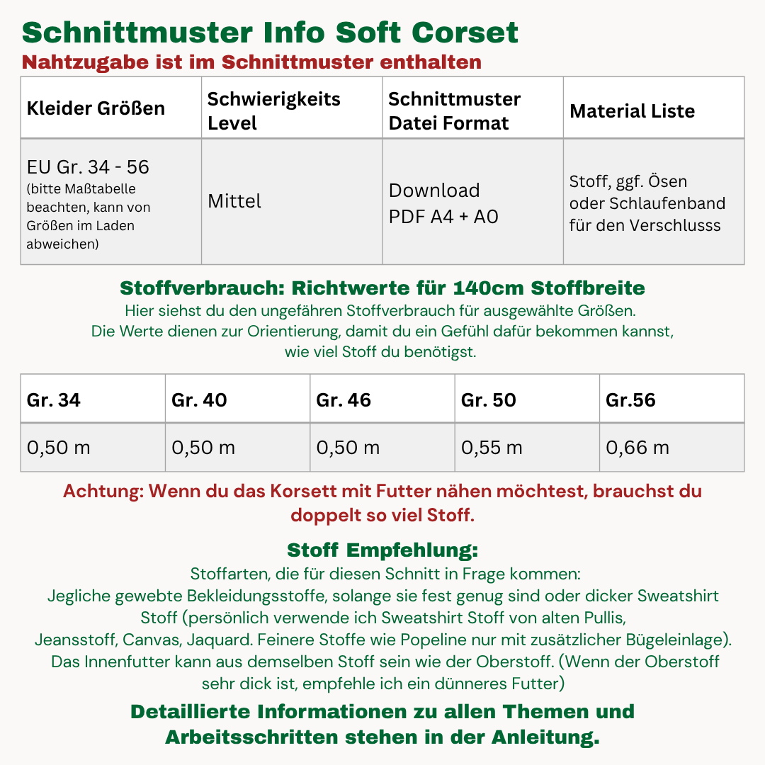 Soft-Korsett / Corsage Schnittmuster DEUTSCH