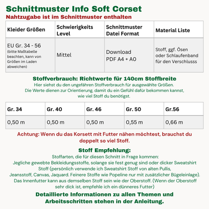 Soft-Korsett / Corsage Schnittmuster DEUTSCH