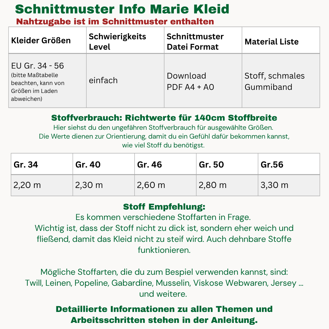 Marie Kleid Schnittmuster DEUTSCH