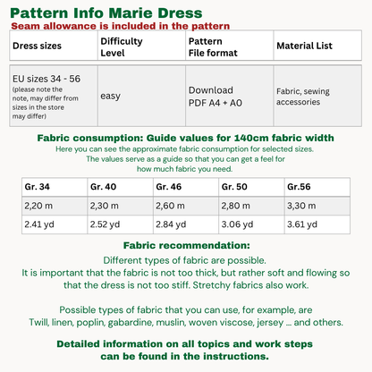 Marie dress sewingpattern ENGLISH