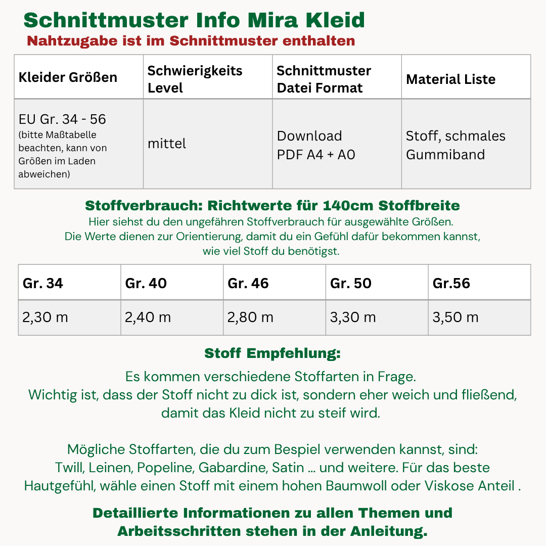 Mira Kleid Schnittmuster DEUTSCH