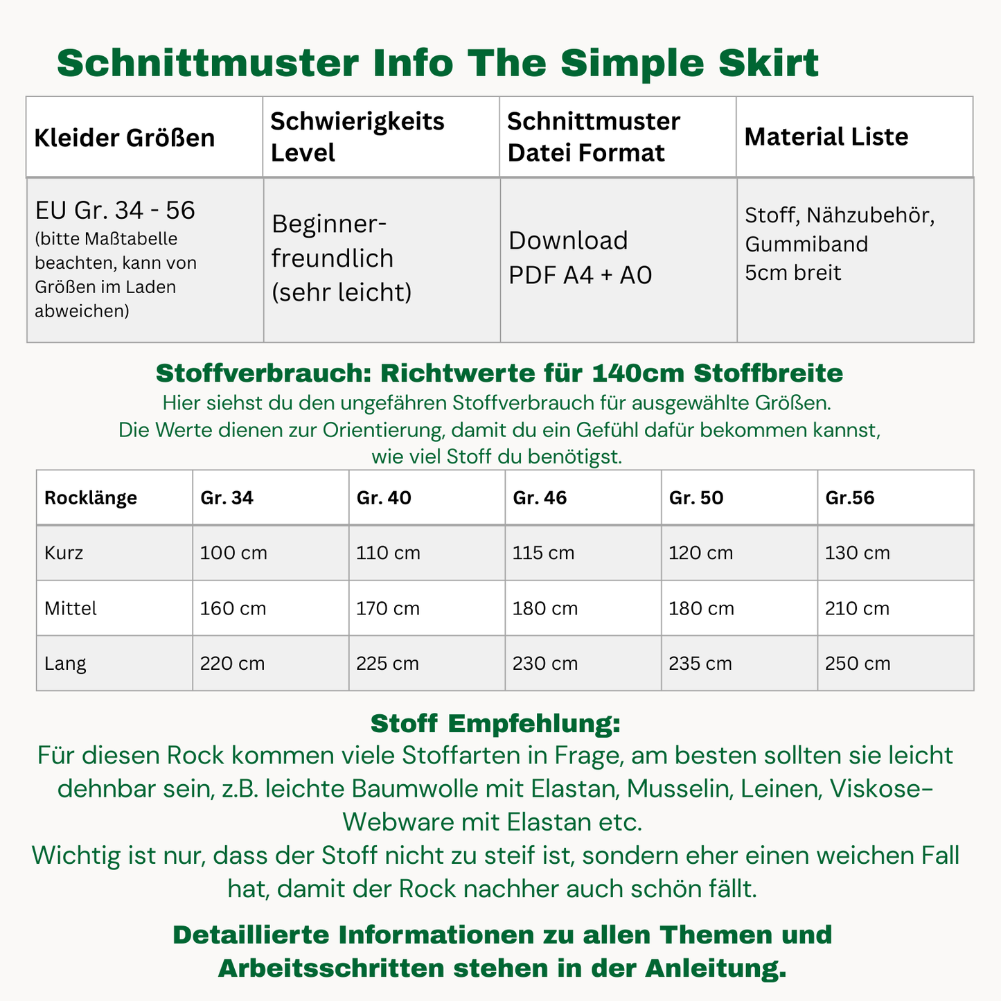 "The simple Skirt" Schnittmuster DEUTSCH