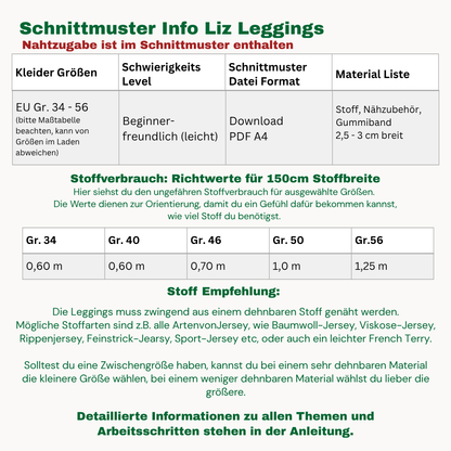Liz Leggings Schnittmuster DEUTSCH