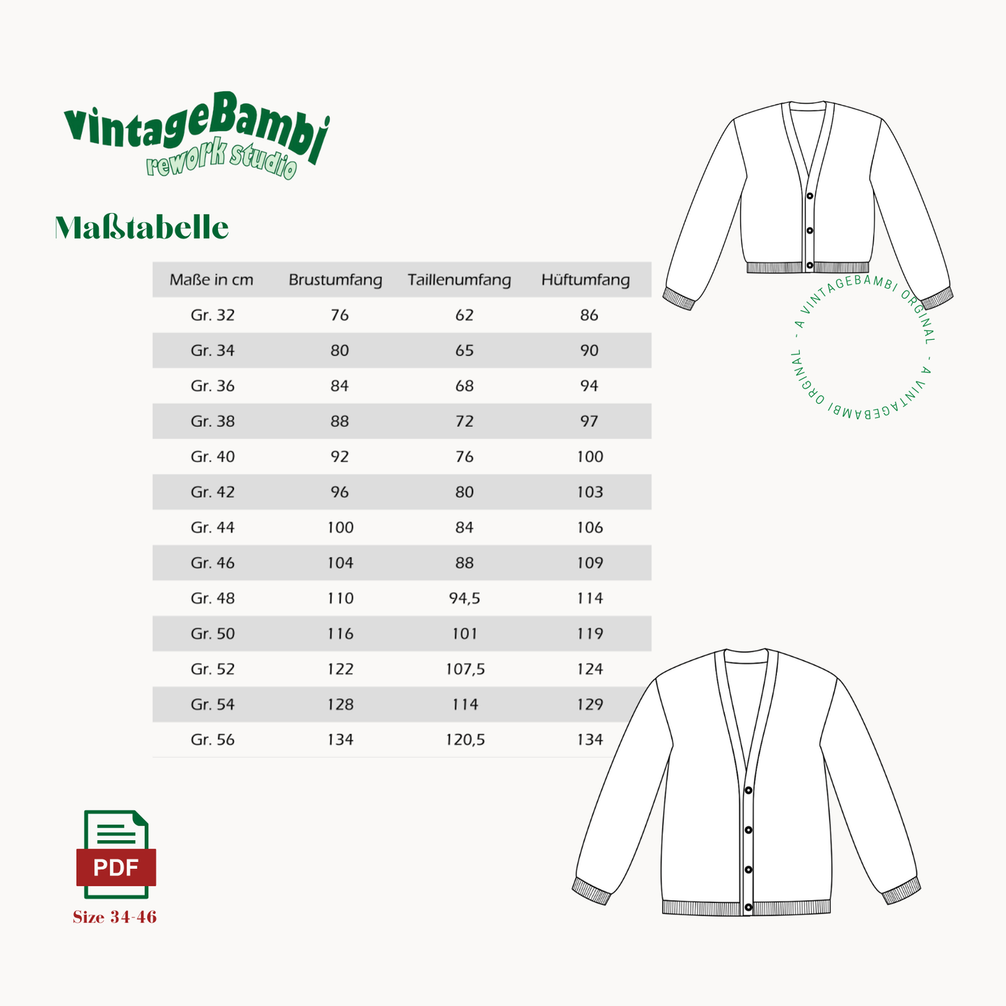 Gabi Cardigan Schnittmuster DEUTSCH