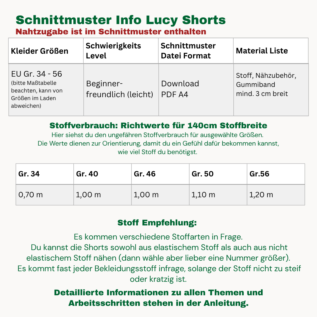 Shorts Lucy Schnittmuster DEUTSCH
