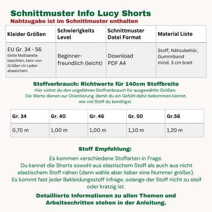 Shorts Lucy Schnittmuster DEUTSCH