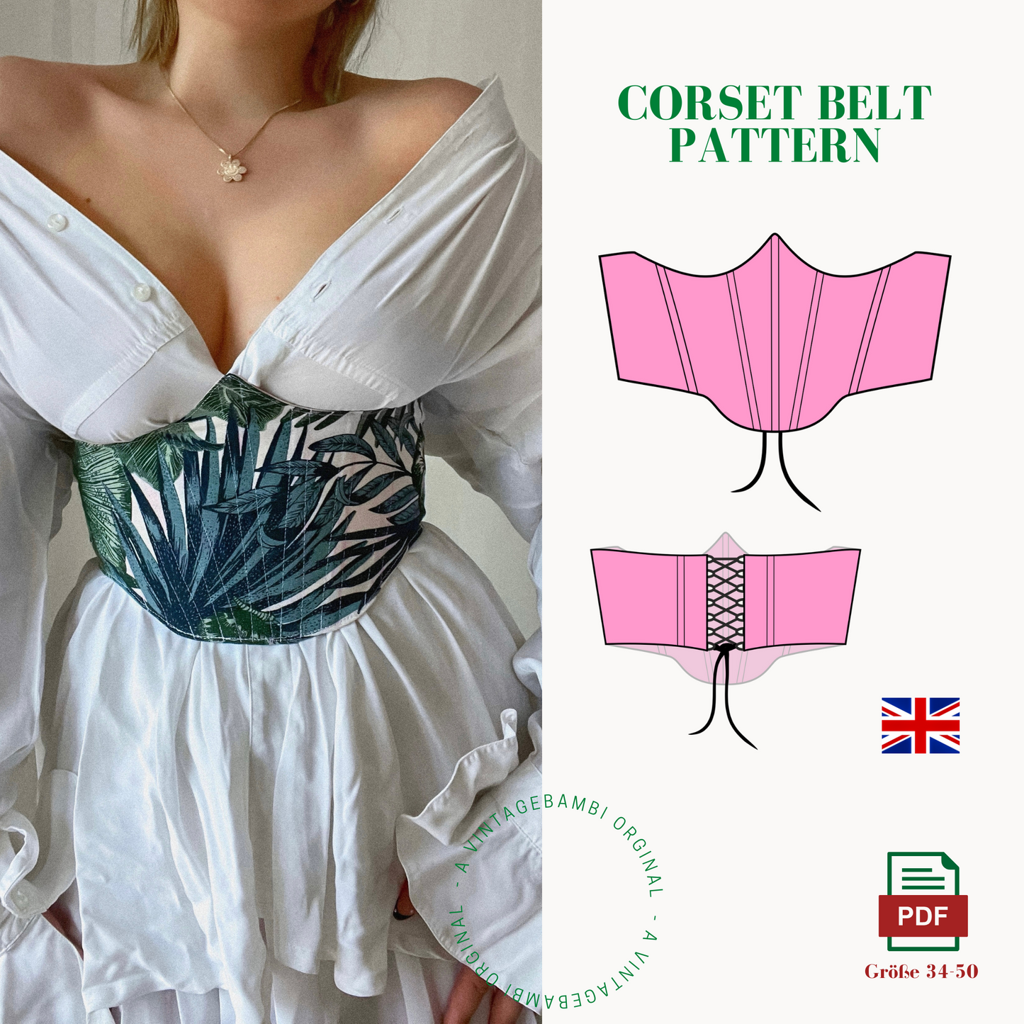 Corset Belt Pattern Sewing Pattern Corset Pattern PDF Digital Sewing Pattern  Corset Underbust Corset Vest Pattern PDF Download 