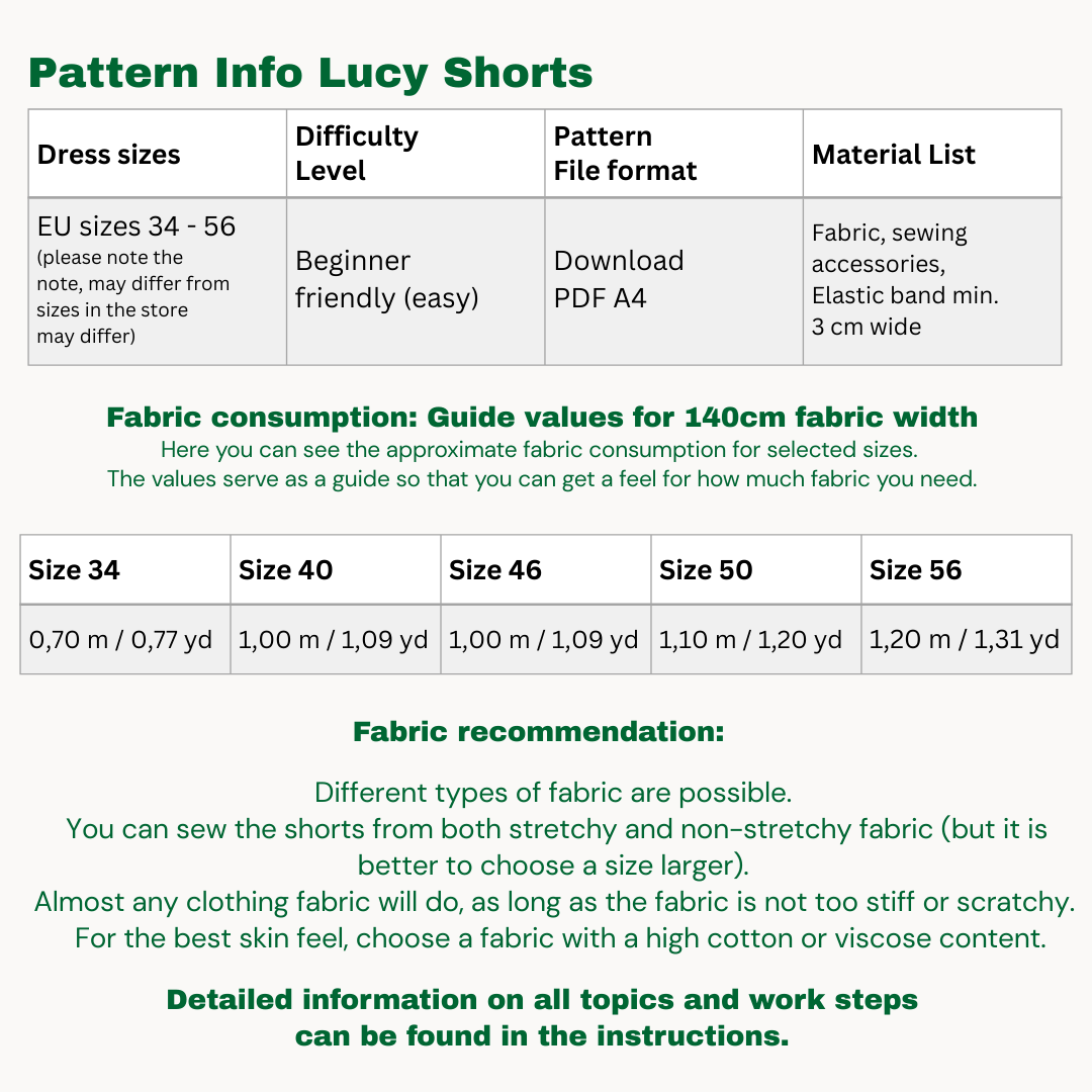 Lucy shorts sewingpattern ENGLISH