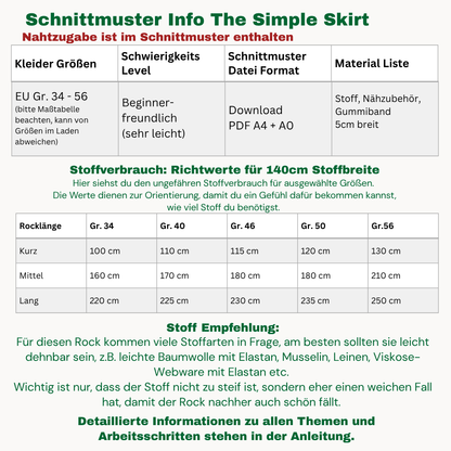 "The simple Skirt" Schnittmuster DEUTSCH