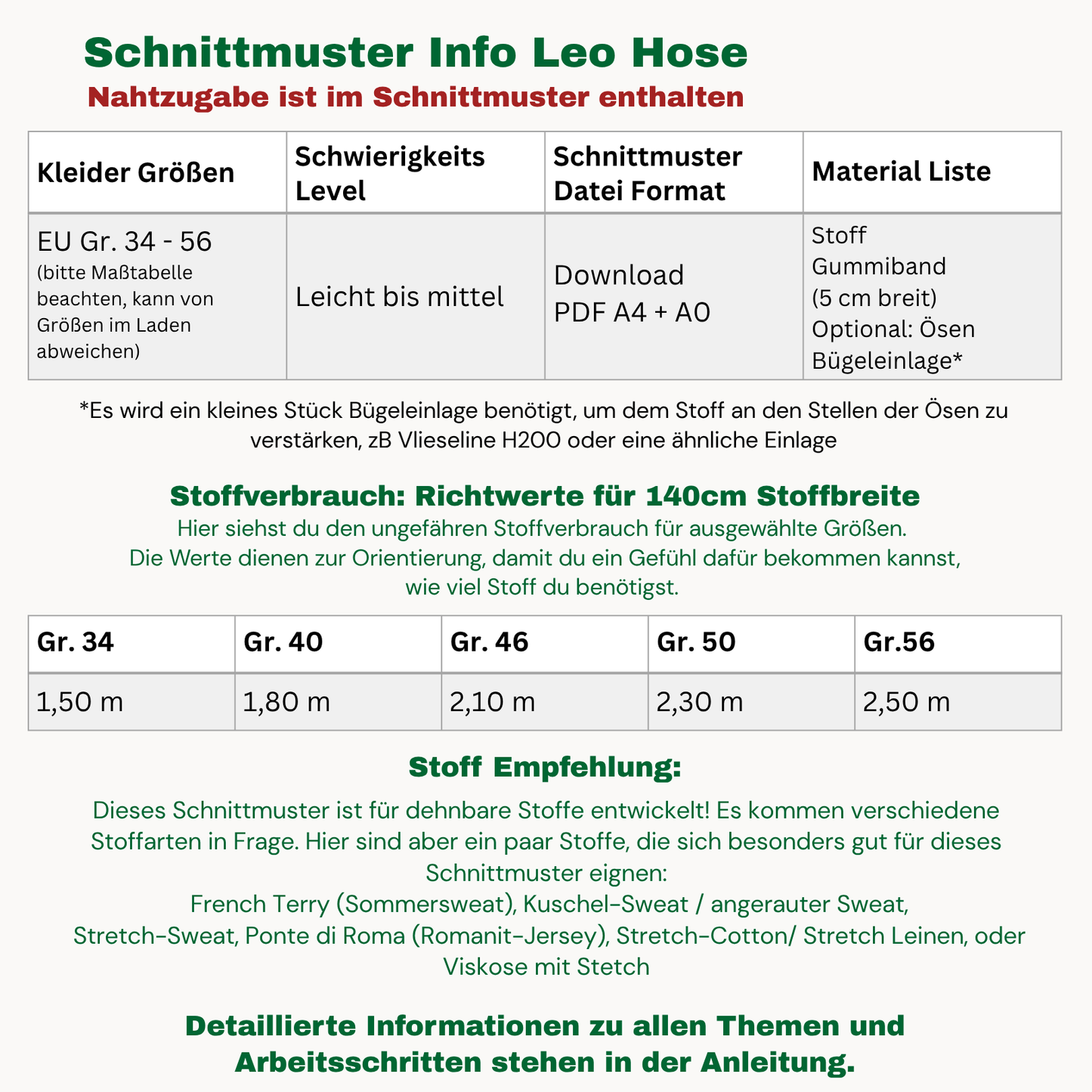 Leo Hose Schnittmuster Deutsch
