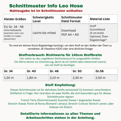 Leo Hose Schnittmuster Deutsch