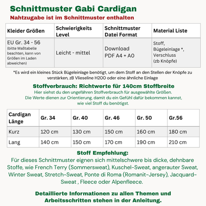 Gabi Cardigan Schnittmuster DEUTSCH