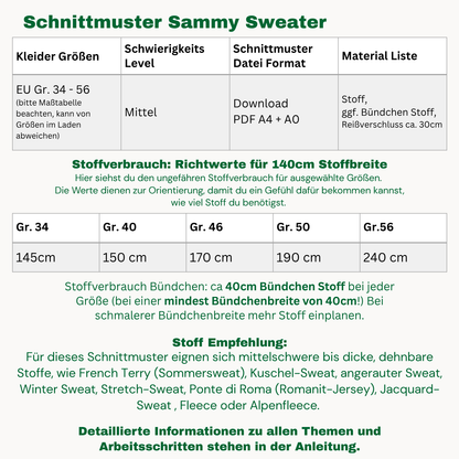 Sammy Sweatshirt Schnittmuster DEUTSCH