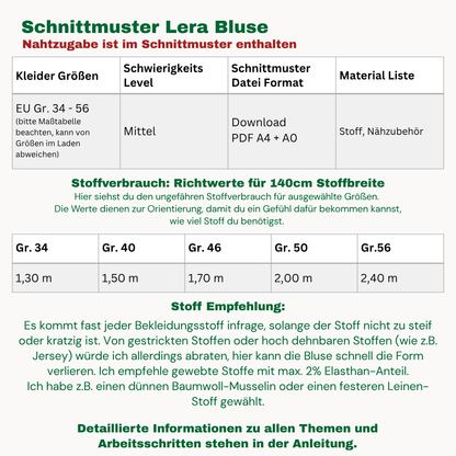 Bluse Lera Schnittmuster DEUTSCH