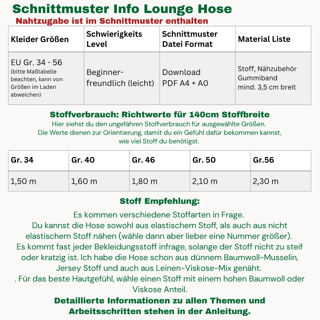 Lounge Hose Schnittmuster Deutsch