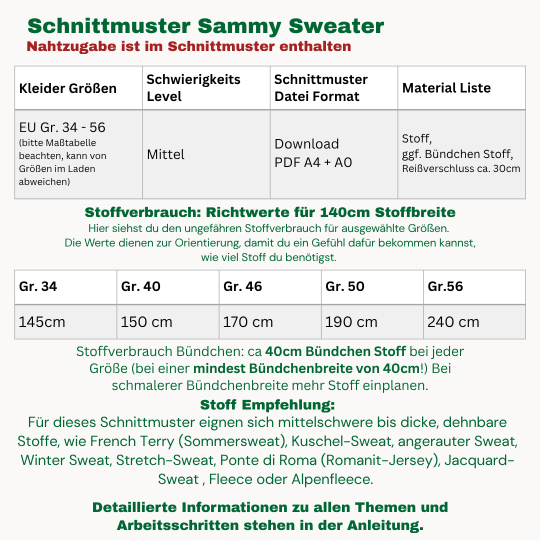 Sammy Sweatshirt Schnittmuster DEUTSCH