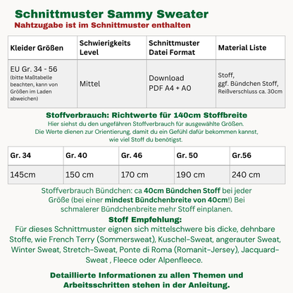 Sammy Sweatshirt Schnittmuster DEUTSCH