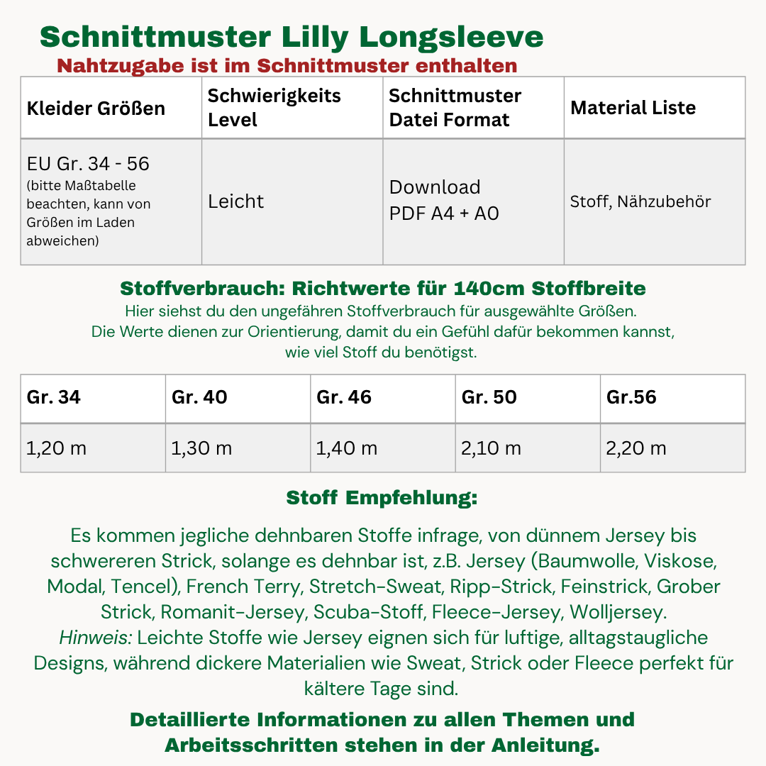 Lilly Longsleeve Schnittmuster DEUTSCH