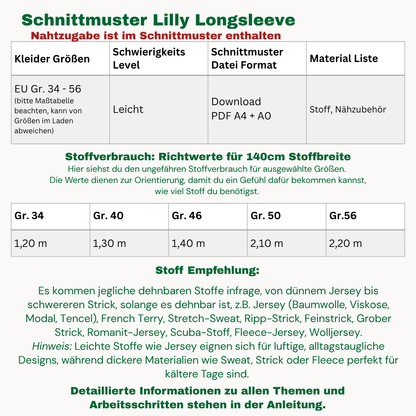 Lilly Longsleeve Schnittmuster DEUTSCH