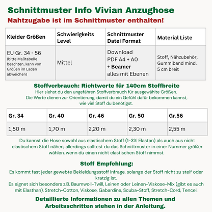 Vivian Anzugshose Schnittmuster DEUTSCH