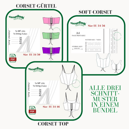 Korsett Sammlung Schnittmuster-Bündel DEUTSCH