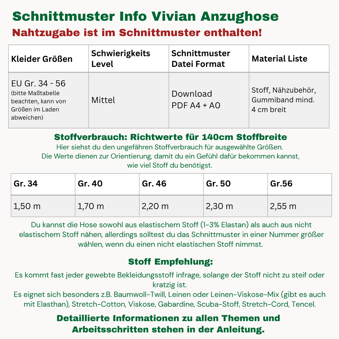 Vivian Anzugshose Schnittmuster DEUTSCH
