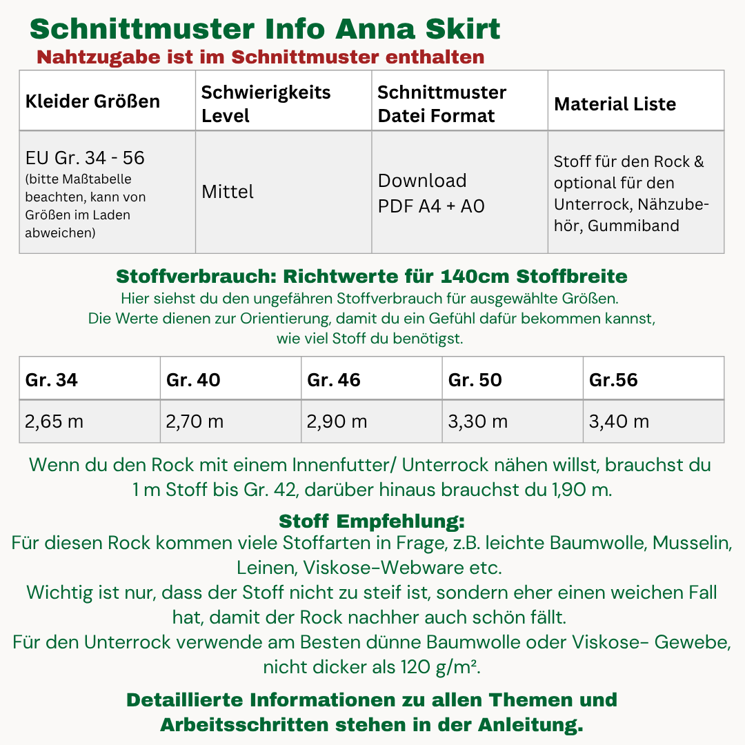 Anna Maxirock Schnittmuster DEUTSCH