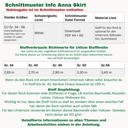 Anna Maxirock Schnittmuster DEUTSCH