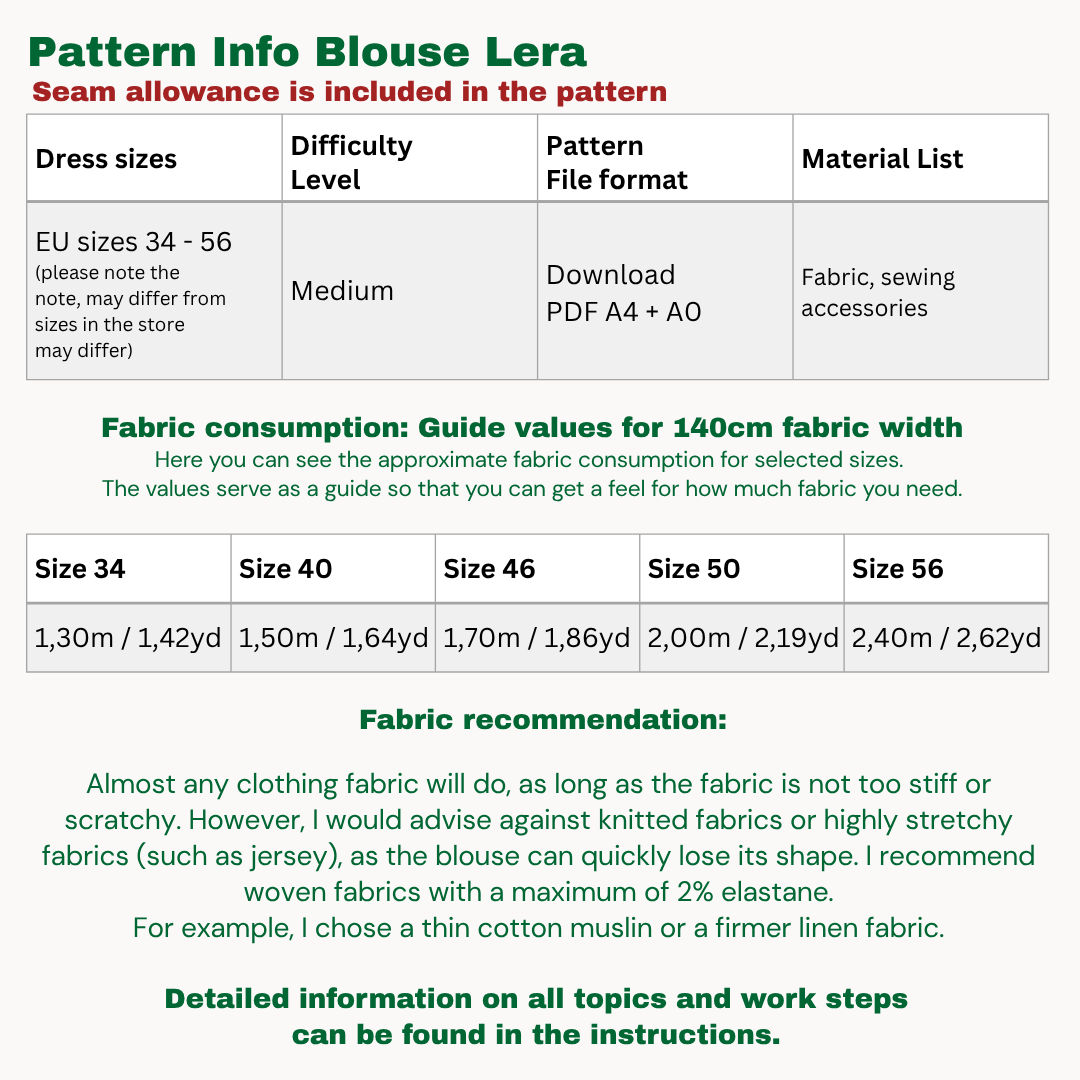 Lera blouse sewingpattern ENGLISH