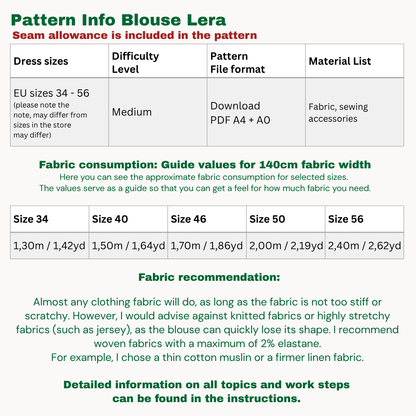 Lera blouse sewingpattern ENGLISH