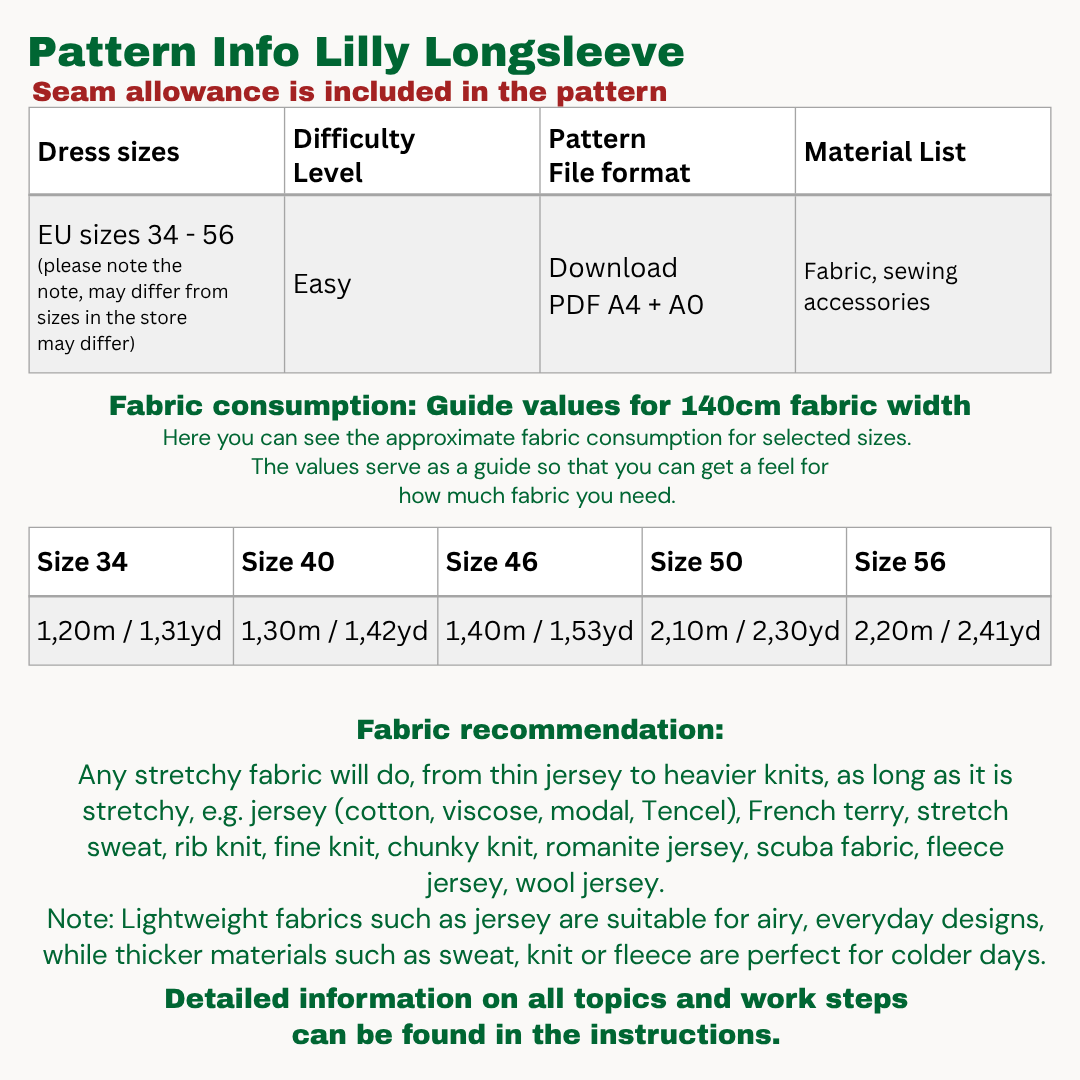 Lilly longsleeve sewingpattern ENGLISH