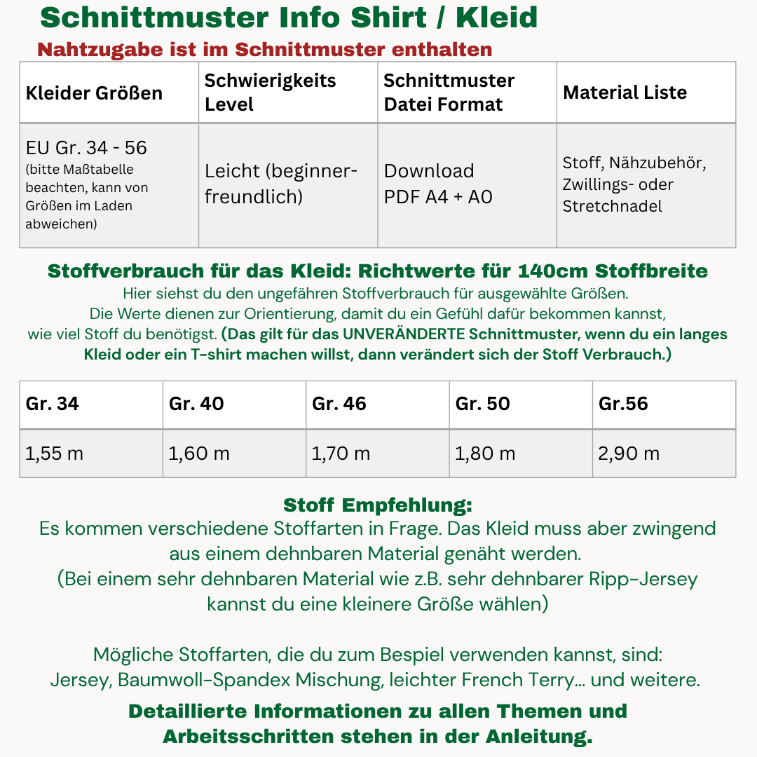 Shirt / Kleid Schnittmuster DEUTSCH