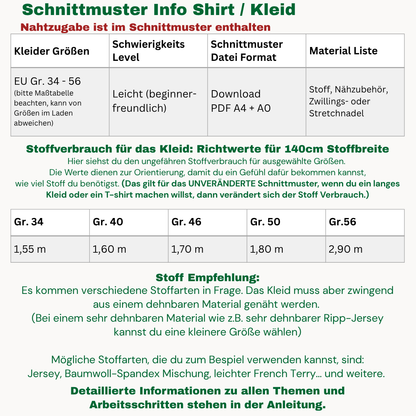 Shirt / Kleid Schnittmuster DEUTSCH